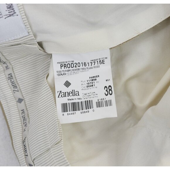Zanella Platinum Loro Piana Tasmanian 150s Wool Mens 37 X 34 Beige Parker - Picture 11 of 11